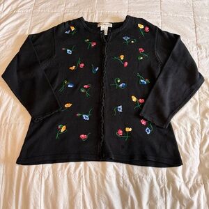 Black Embroidered Floral Cardigan Sweater JH Collectibles Size 2X Plus Size